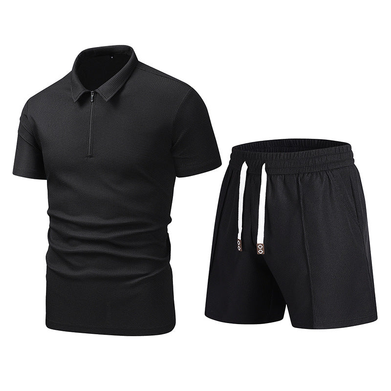 Men's summer Turndown Collar short-sleeved polo shirt and shorts two-piece set 15