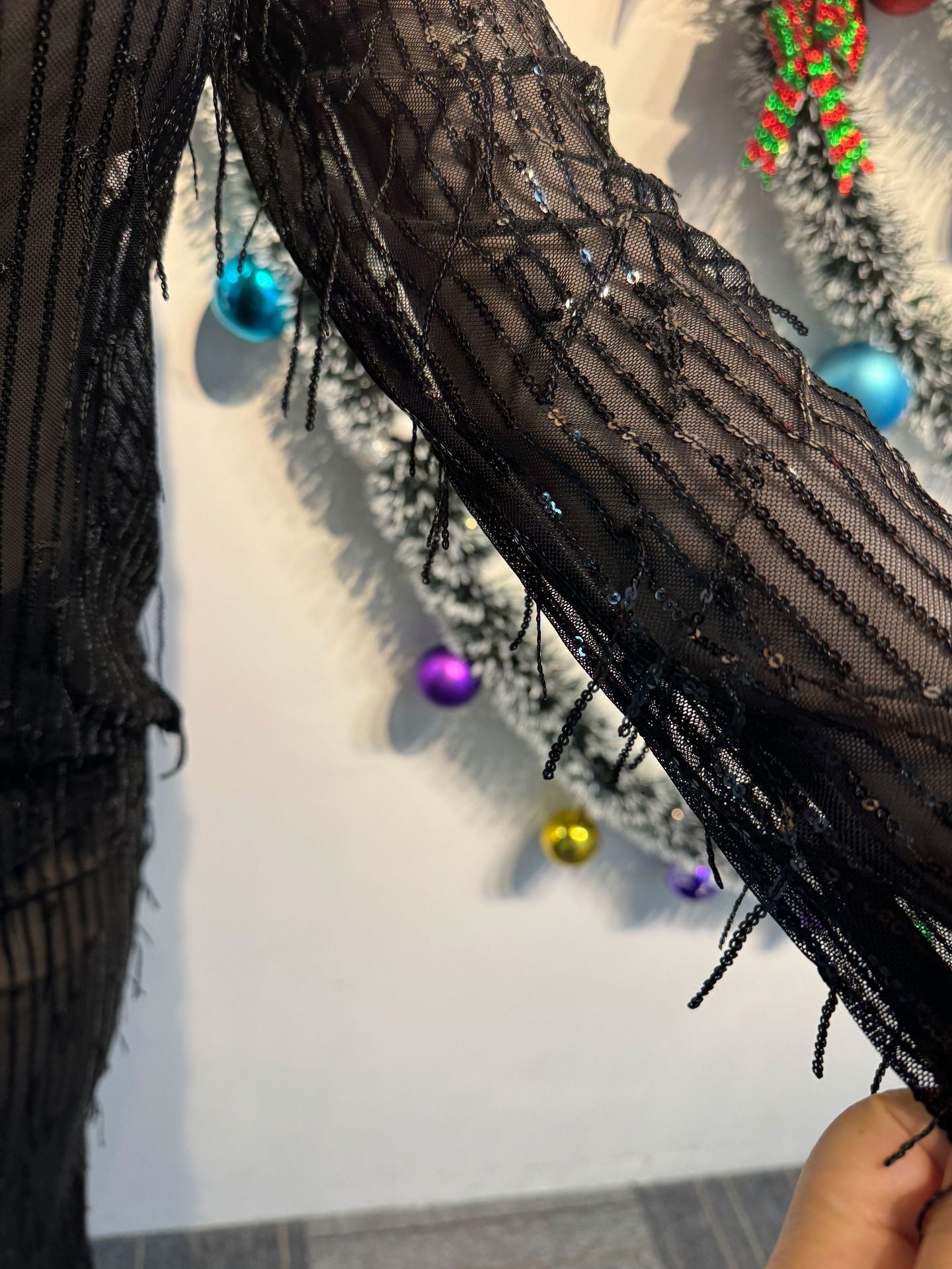 Women sexy fringed sequin See-Through long-sleeved shirt and pant two-piece set 14