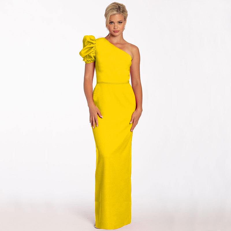 Women's One Shoulder Sexy Chic Balloon Sleeve Dress 8