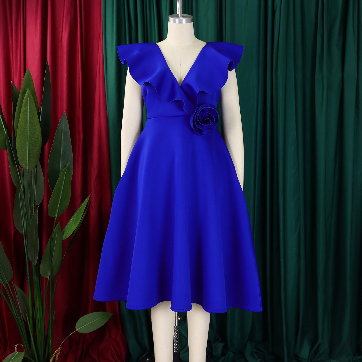 V Neck Floral Ruffle A-line Dress for Women Formal Party Gown 20