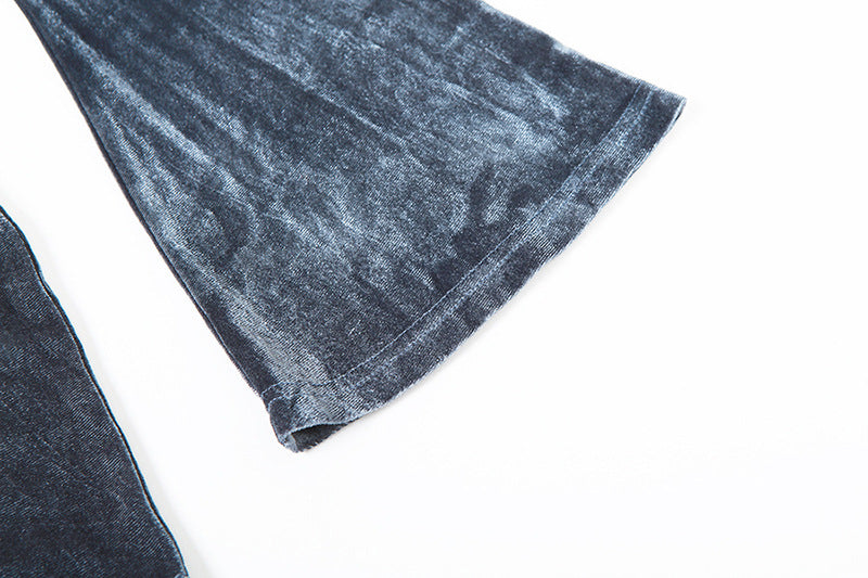 Autumn Women's Sexy Velvet Turtleneck Dress High Waist Straps Bell Bottom Pants Two Piece Set For Women 15