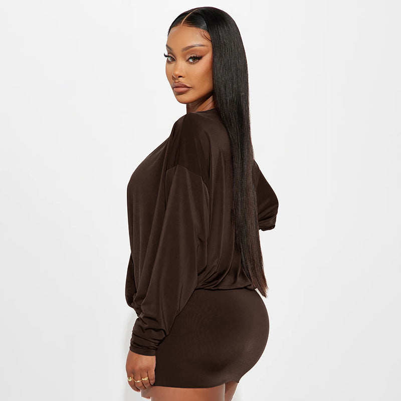 Women's Autumn Street Sexy Deep V Bat Sleeves Long Sleeve Dress 19