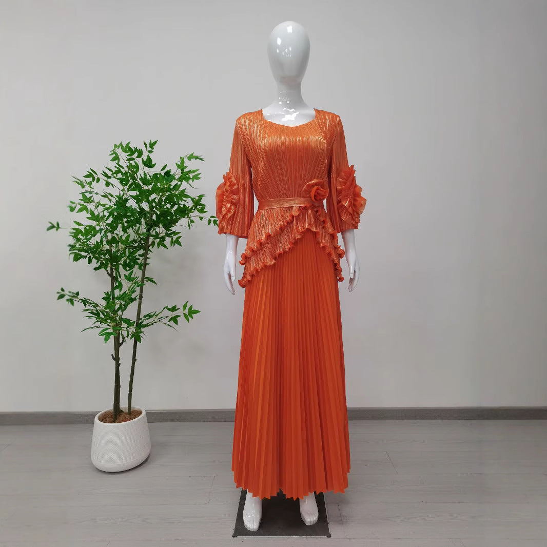 Plus Size Women Casual Pleated Irregular Top and Skirt Two Piece Set 9