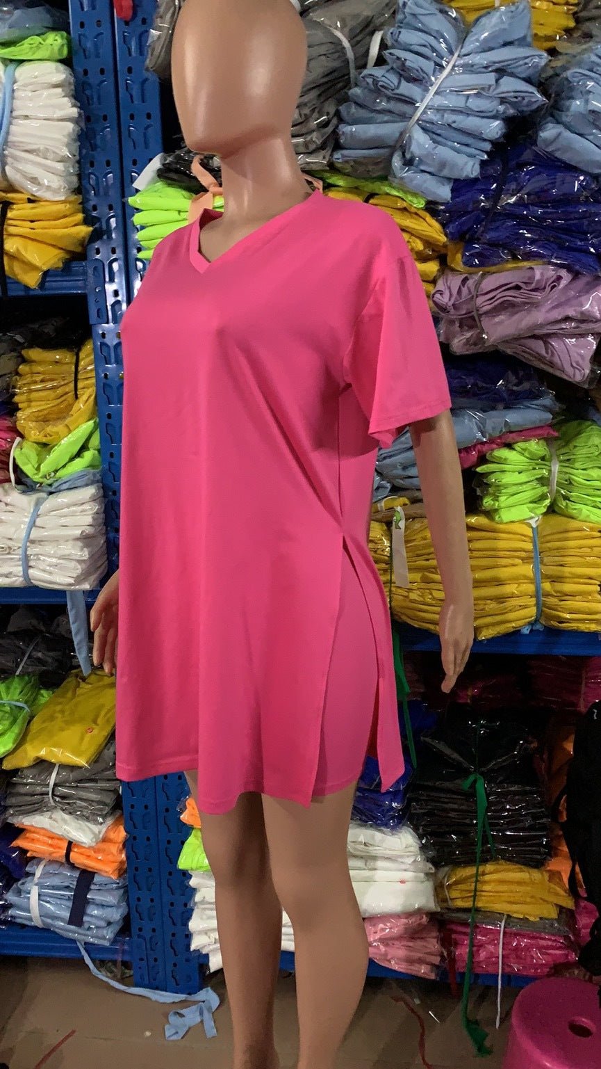 Women Summer Solid Slit Short Sleeve Top and Shorts Two-piece Set 17