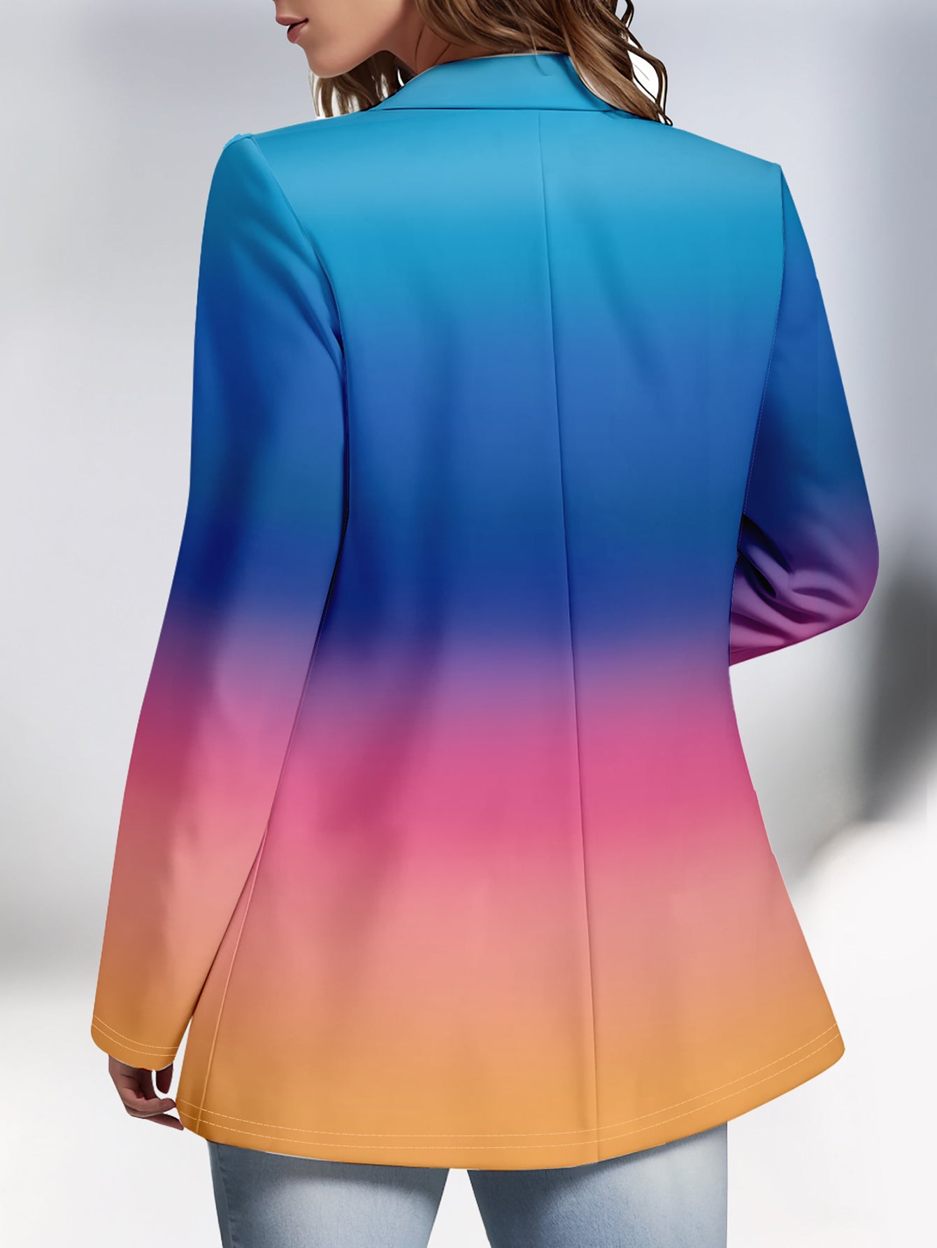 Women Elegant Gradient Turndown Collar Pocket Blazer 7