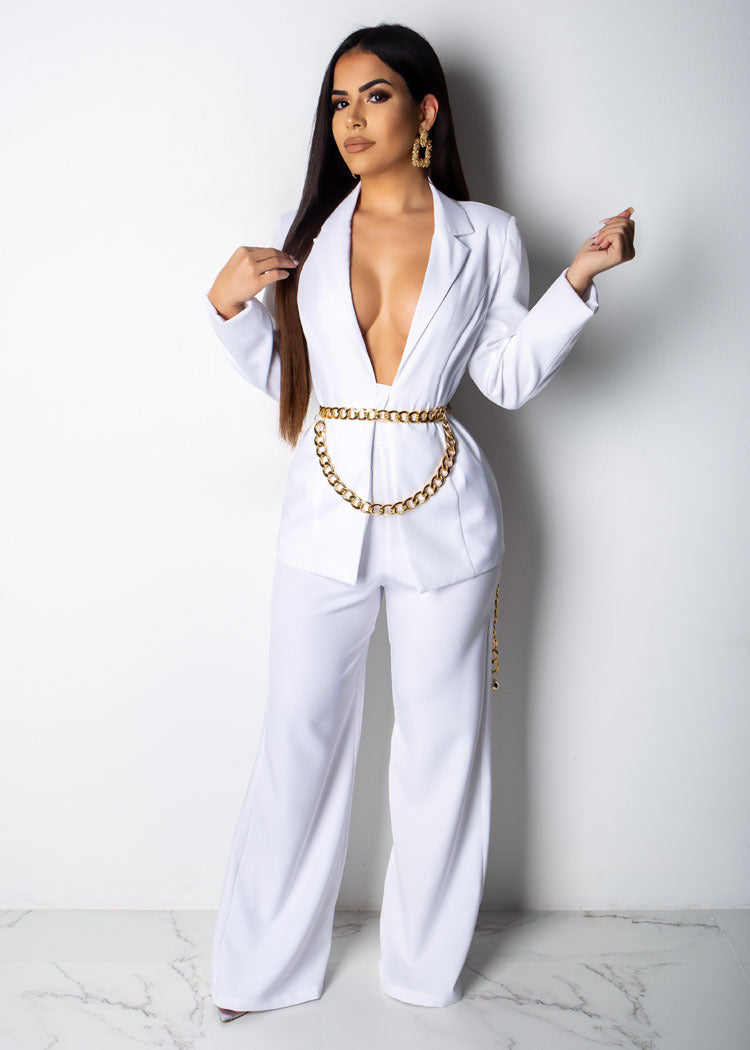 Women Lace-up Blazer and Pants Two-piece Set 3