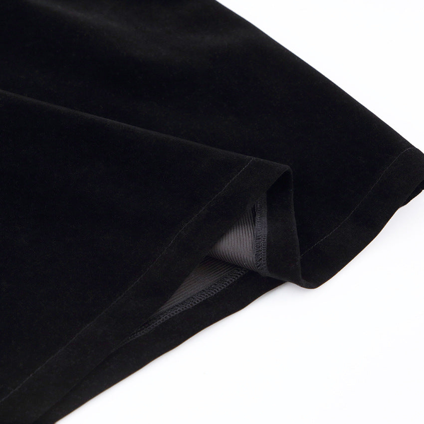 Autumn and winter black velvet dress women's fashion square neck puff sleeves Bodycon dress 13