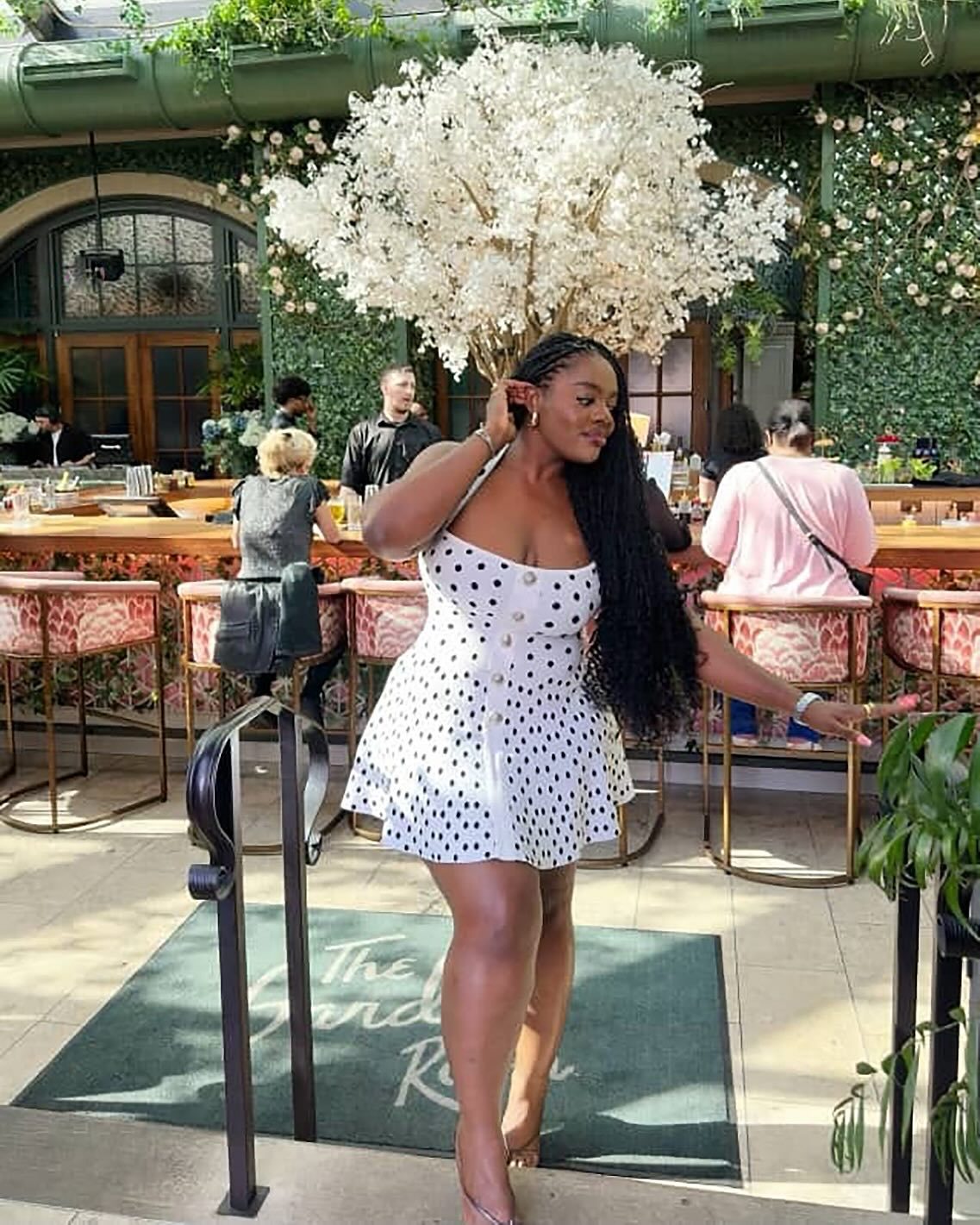 Black and White Polka Dot Low-Back Halter Neck Slim Waist Short Dress for Summer 7