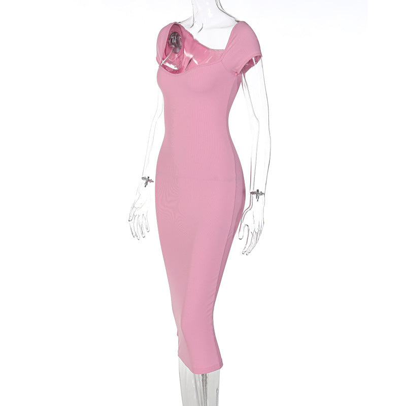 Summer Women's Off Shoulder Rib Long Slim Dress 23