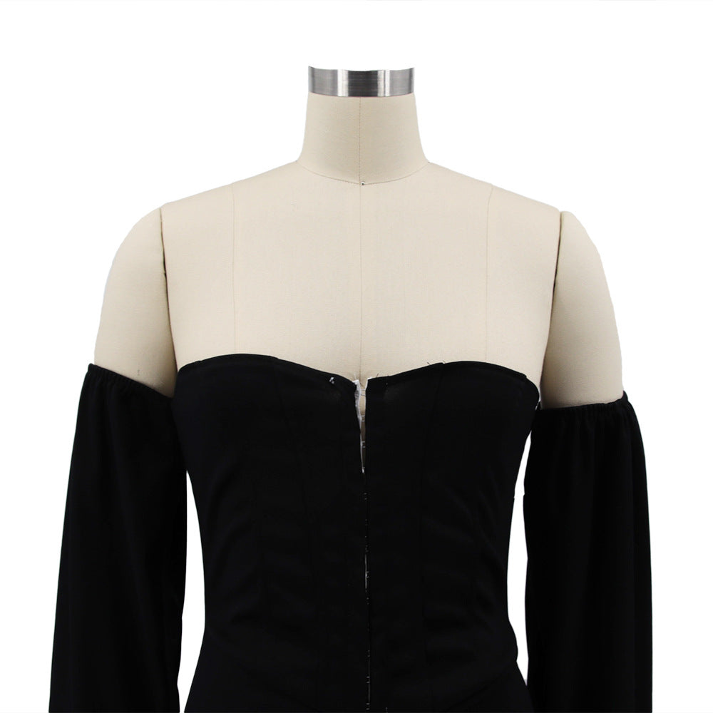 Women Solid Corset Sexy Long Sleeve Slit Party Dress 28