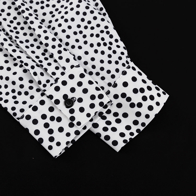 Polka Dot Print Loose Long Sleeve Shirt Wide Leg Pants Fashion Two Piece Set 12