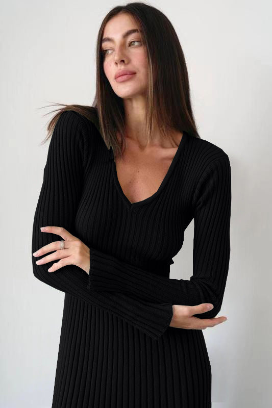 Women Bell Bottom Ribbed Knitting Dress 10