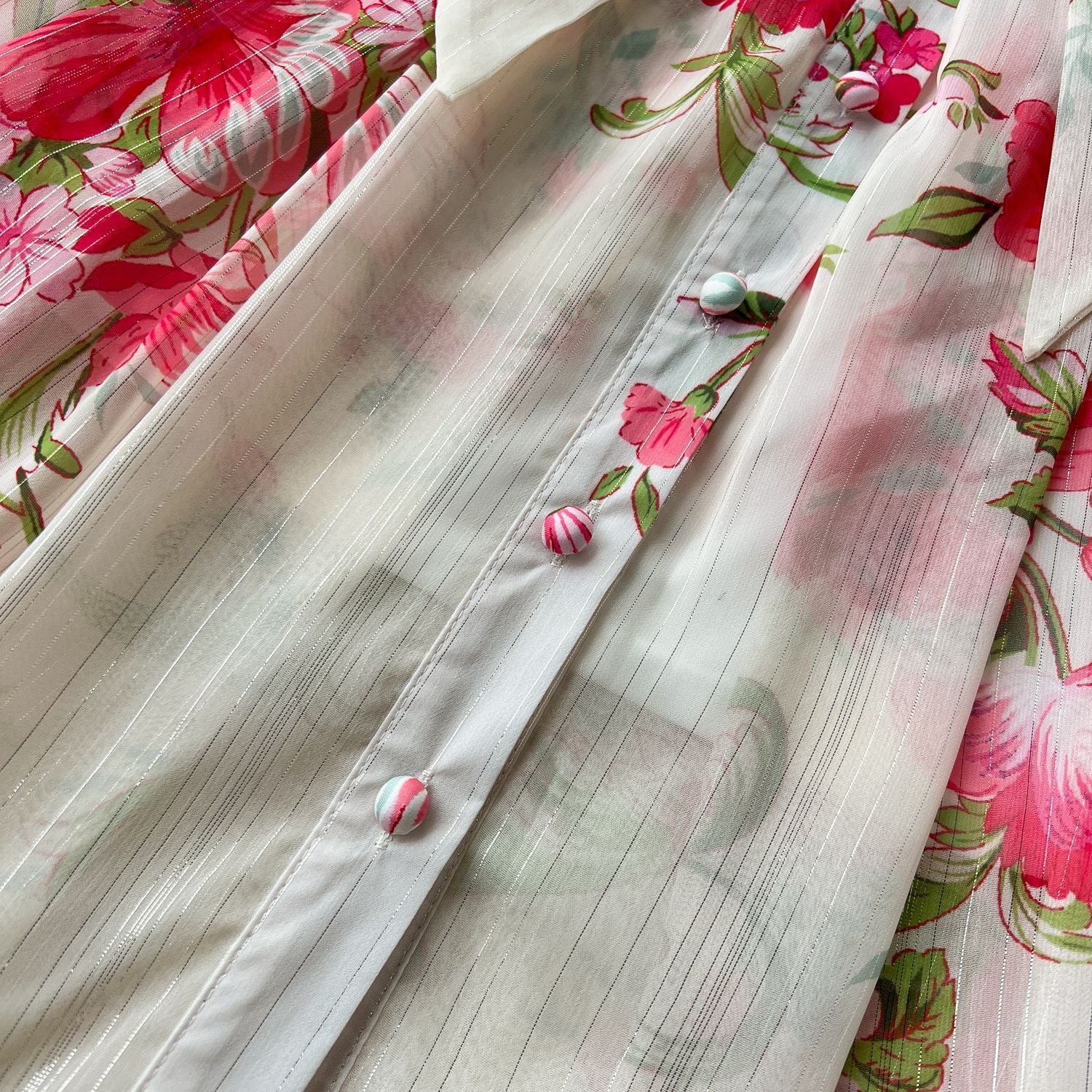 Printed Stand Collar Long-Sleeve Slim Waist Belt Chiffon Maxi Dress 12