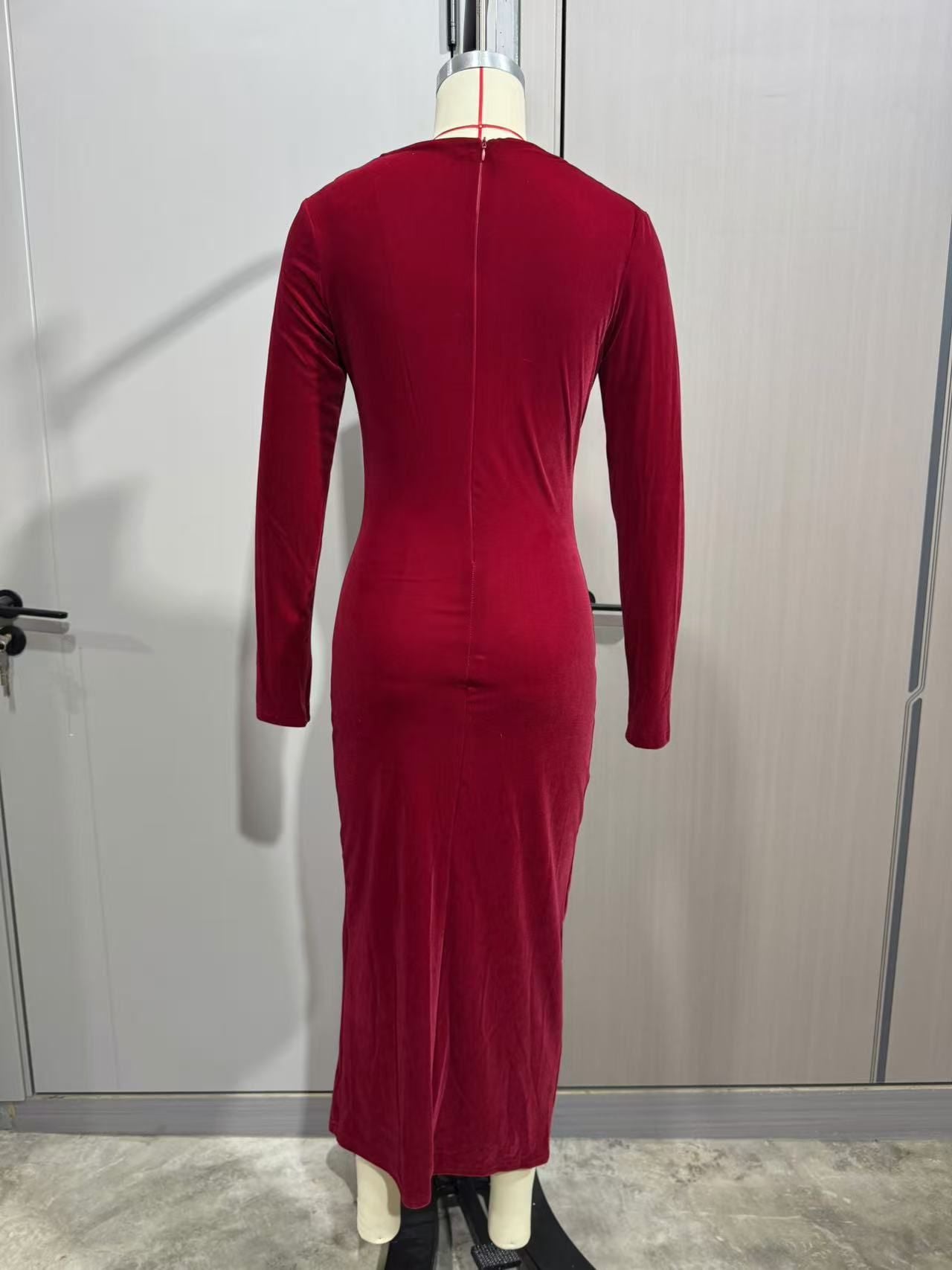 Women's Chic Solid Color Long Sleeve Slim Midi Dress 11