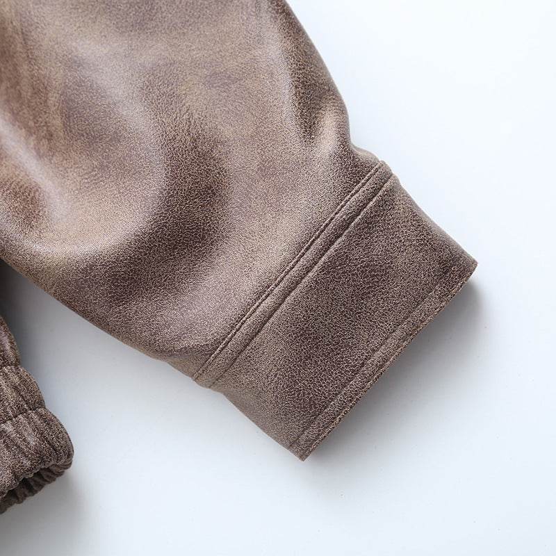 Women American Retro Loose PU-Leather Flight Jacket 23