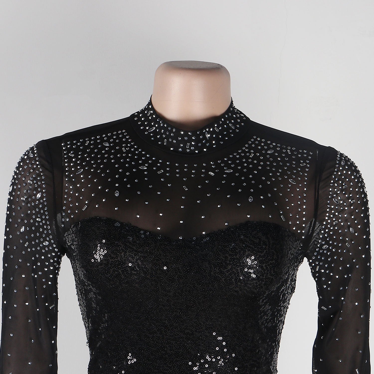 Sexy See-Through Mesh Feather Bodycon Slim Sequin Beaded Dress 11