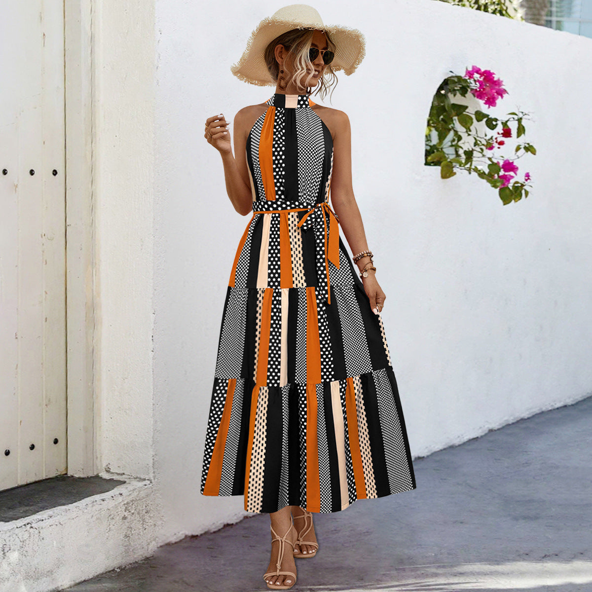 Women Halter Neck Sleeveless Dress