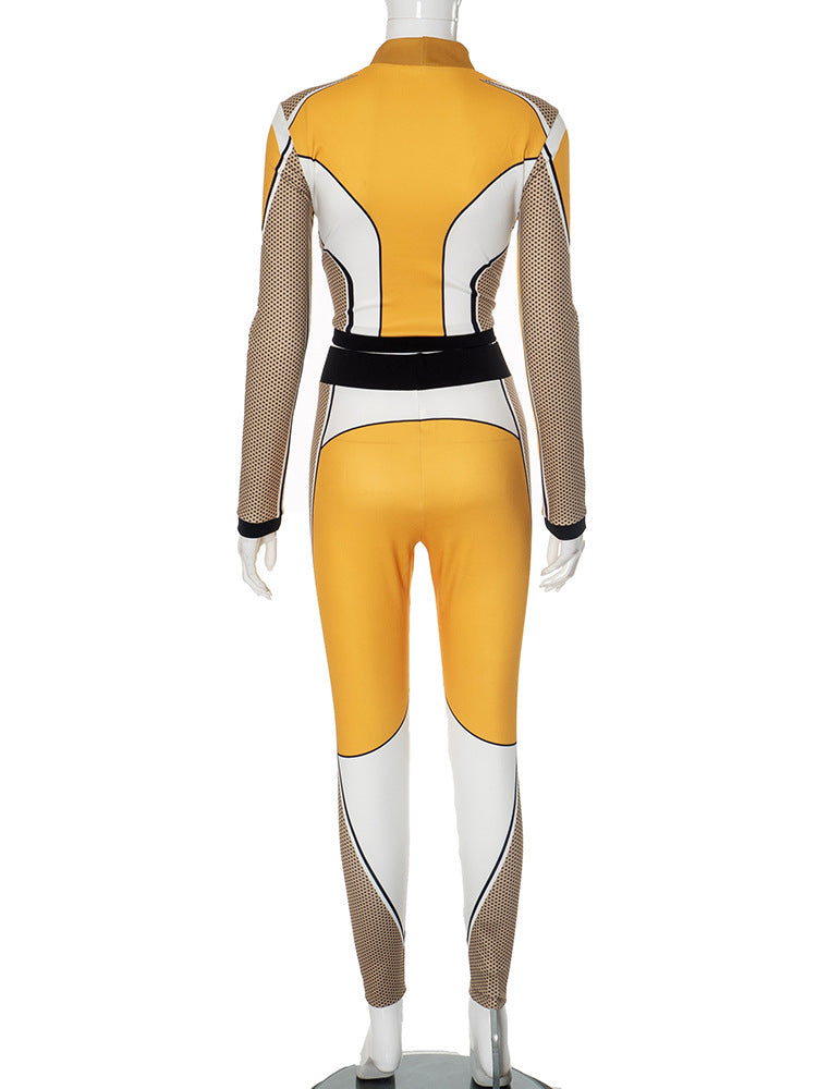 Women's Autumn Fashion Sports Casual Slim Color Contrast Two Piece Pants Set 5