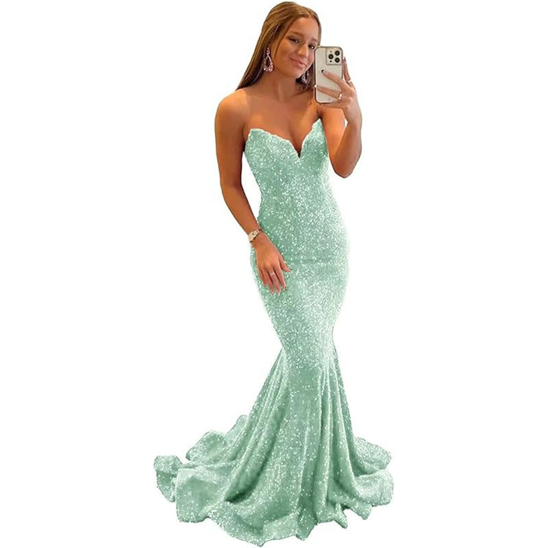 Women Sequined Ball Party Fishtail Shining V Neck Evening Dress（Processing time need 3-6 days） 29