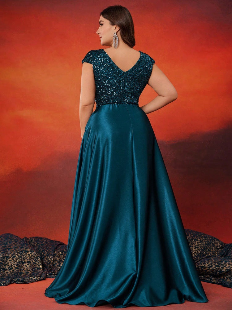 Plus Size Women sequined v-neck Formal Party elegant evening dress 7