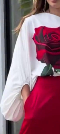 Spring Women's Casual Loose Rose Top High Waist Pants Two Piece Set 8