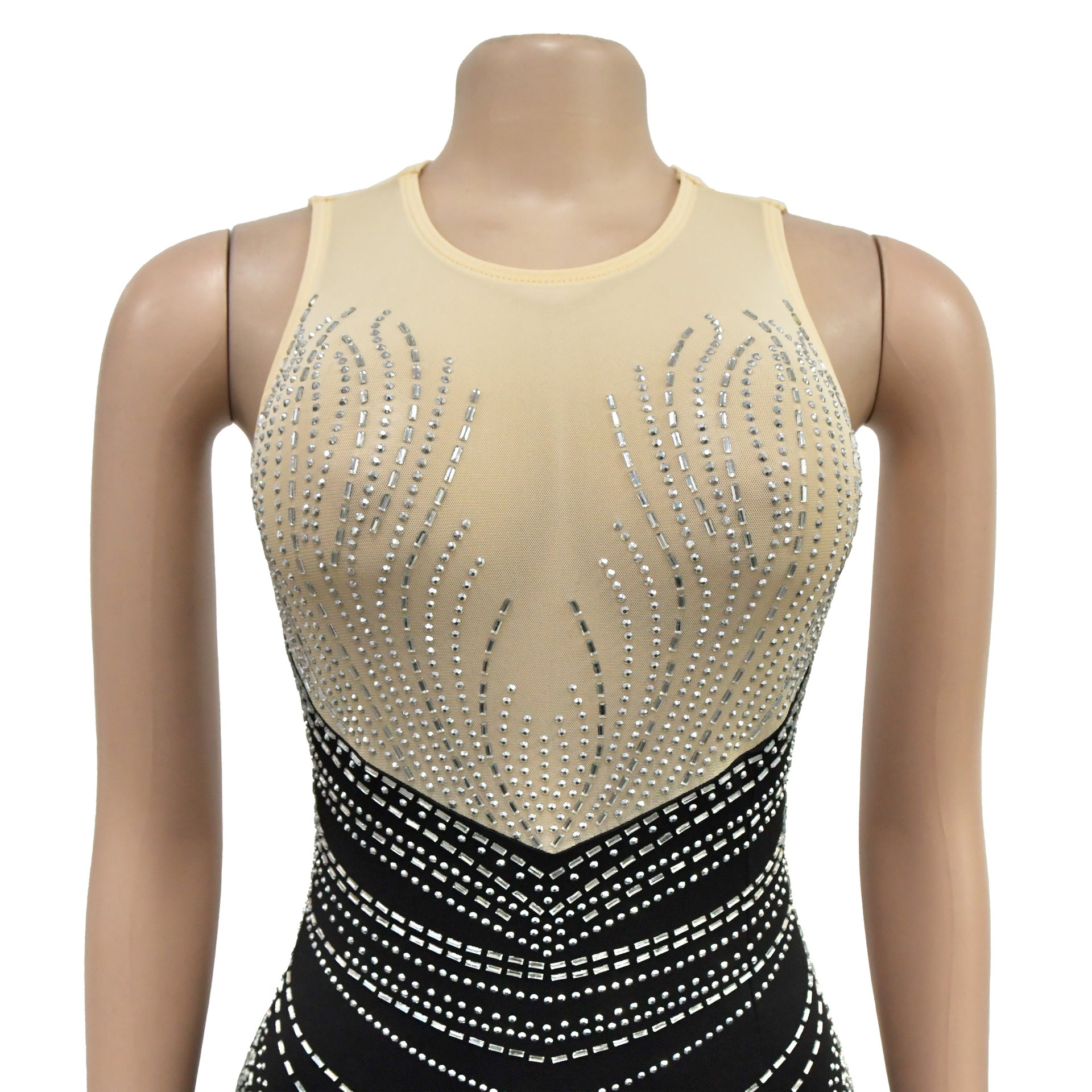 Women Solid Round Neck Sleeveless Beaded Dress 18