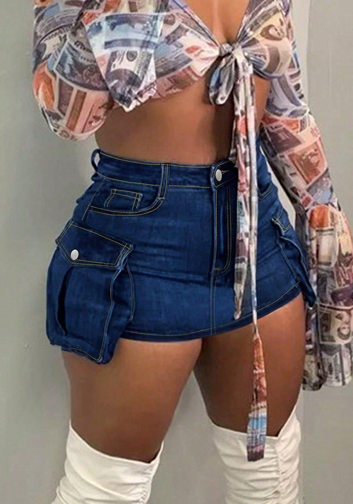 Women's Fashion Tight Fitting Cargo Pocket Sexy Slim Short Skirt