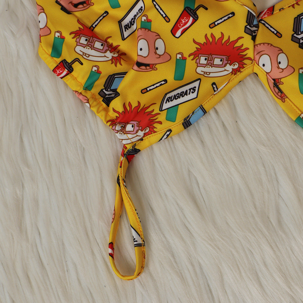 Sexy Women's Solid Color Printed One Piece Swimsuit Mesh Pants Two-Piece Set 31