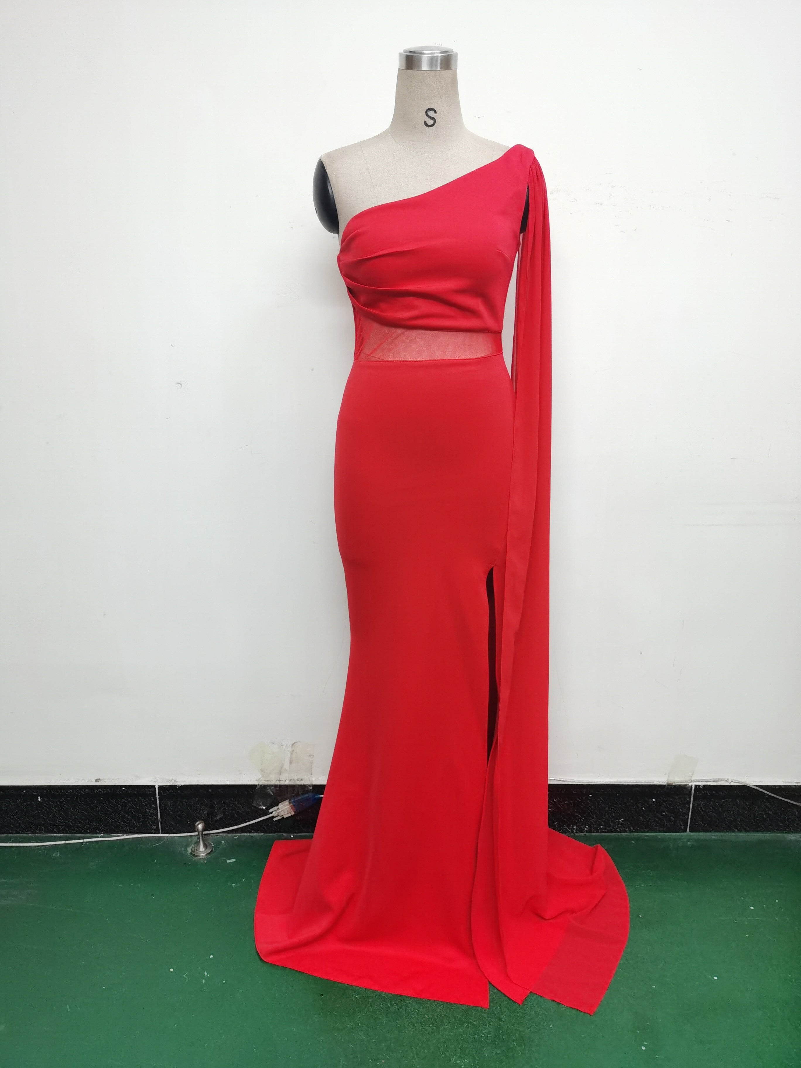 Women One Shoulder Slant Back Patchwork Mesh Formal Party Evening Dress 39