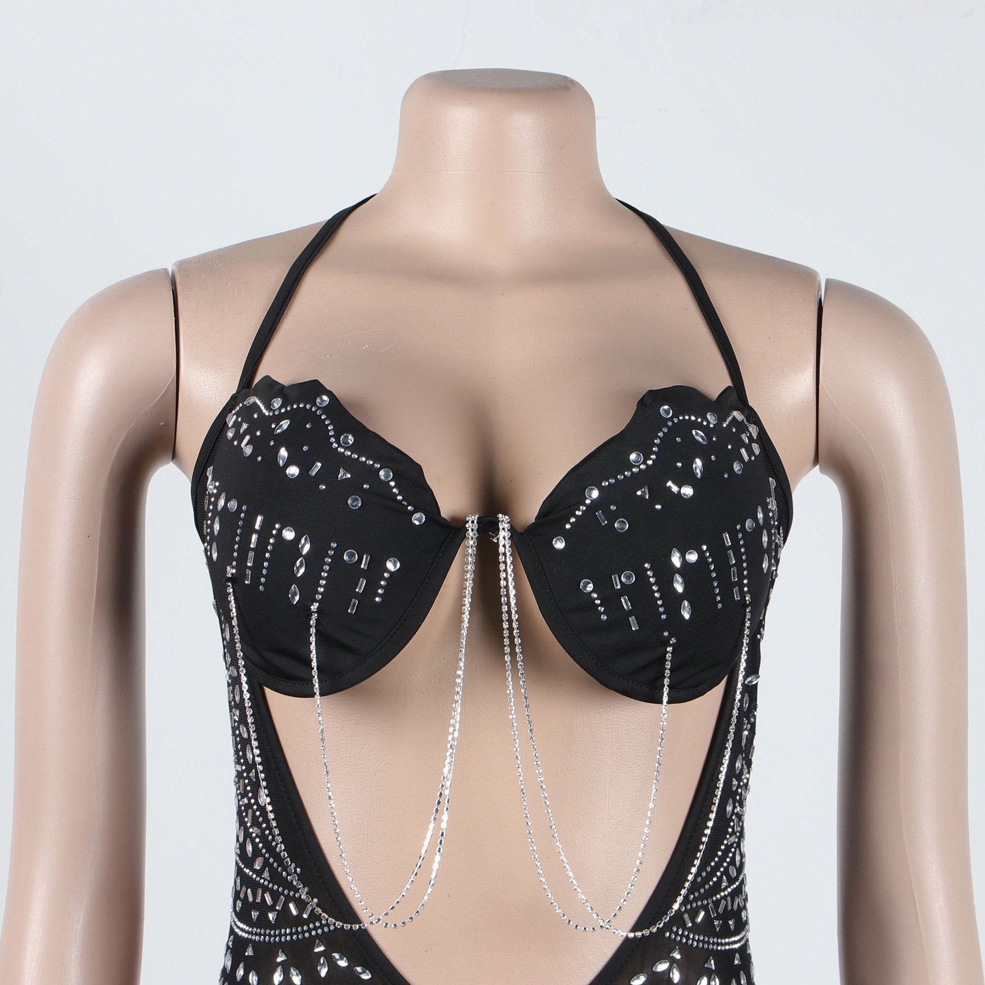 Women Sexy Beaded Tassel See-Through Bodycon Dress 20