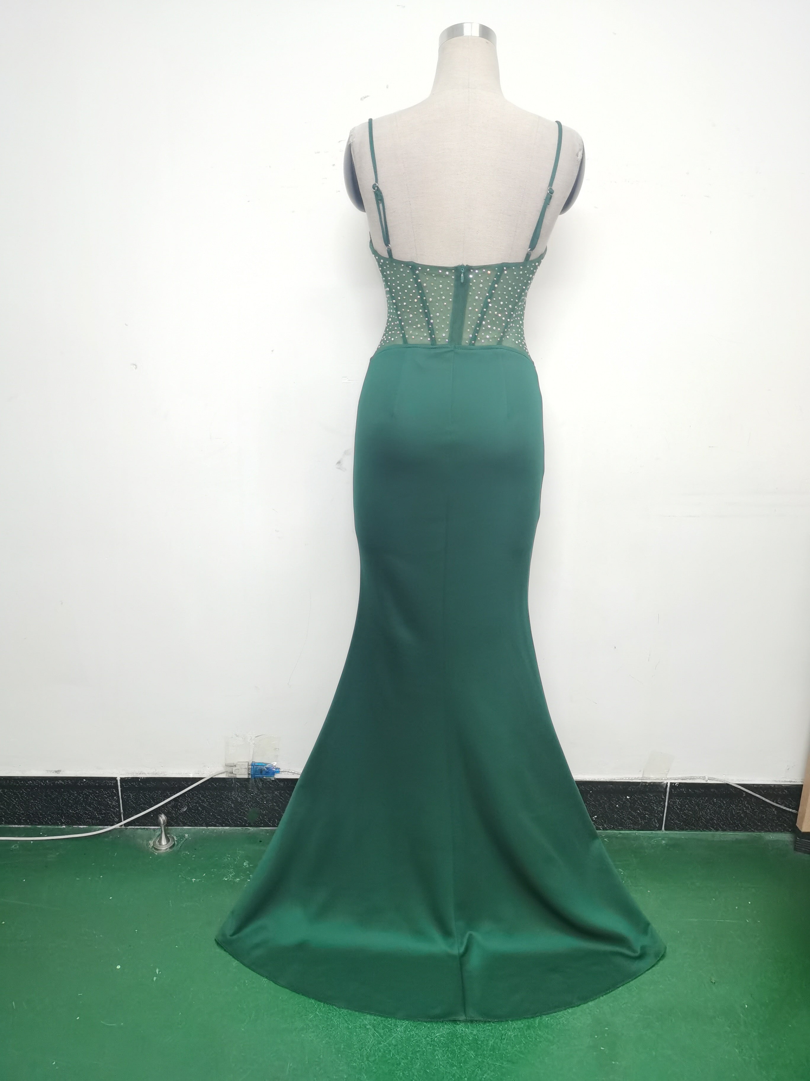 Women fishbone Fitted Mesh Beaded Bodycon fishtail evening dress 25