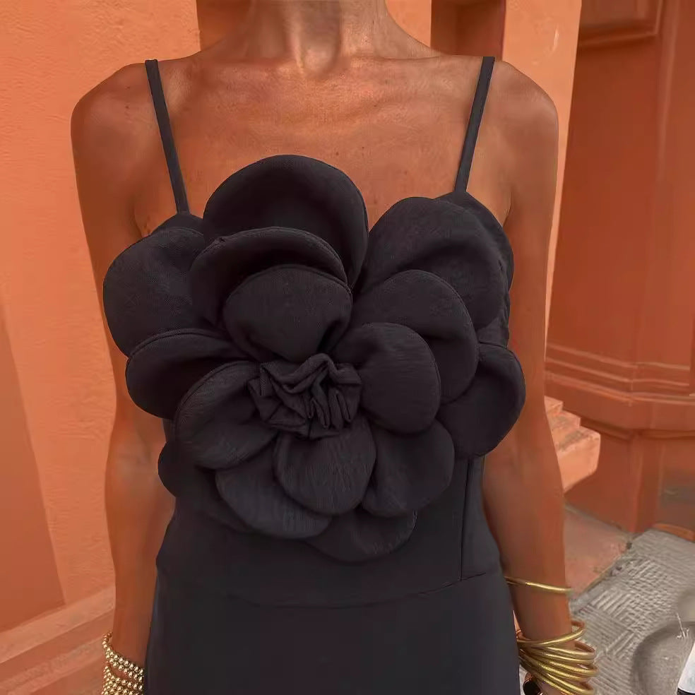 Women Large Flower Suspender Maxi Dress 5