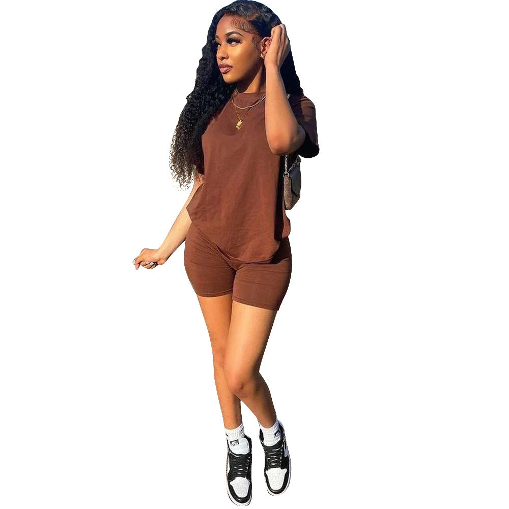 Women Summer Casual Short Sleeve Top + Shorts Sports Two-piece Set 6