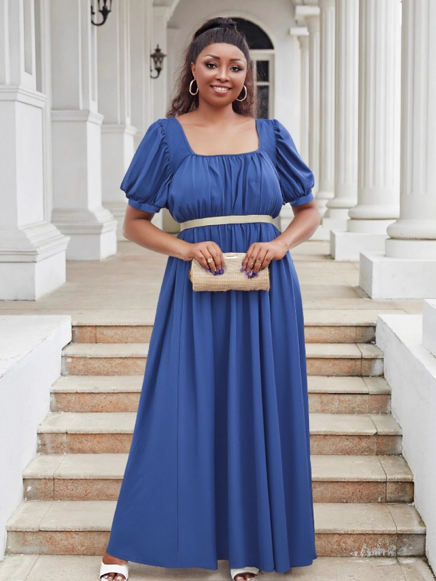 Puff Sleeve High Waist Ball Dress Elegant Plus Size Evening Gown 7