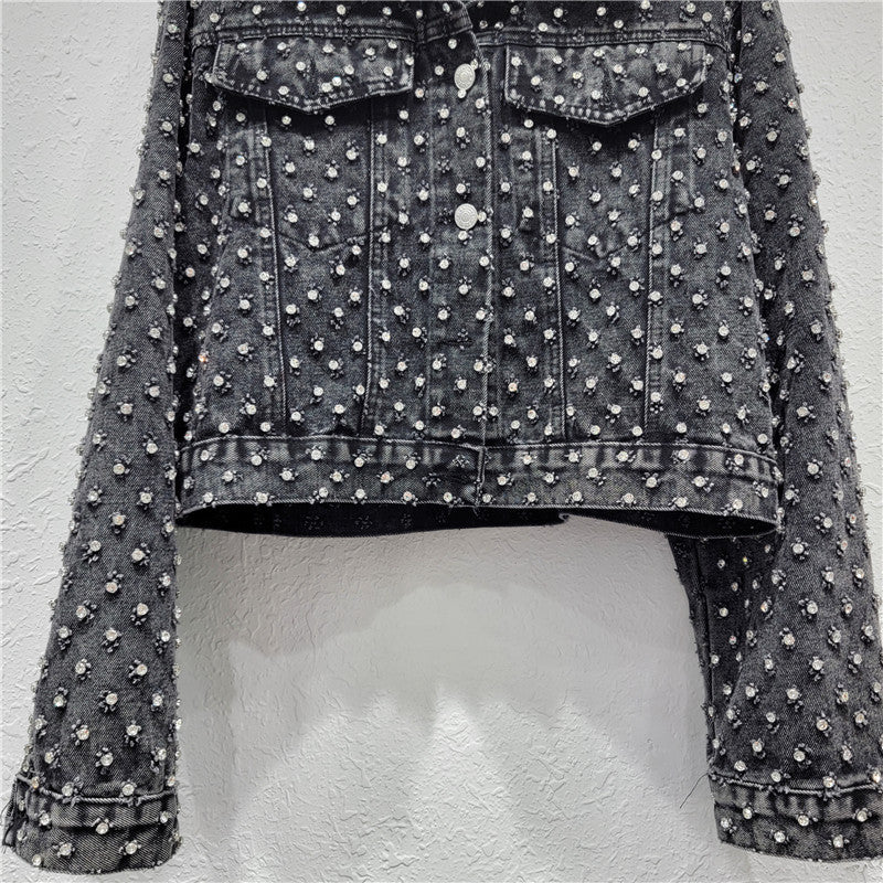 Diamond Denim Top Women's Spring Loose Slim Fit Long-Sleeved Short Jacket 4