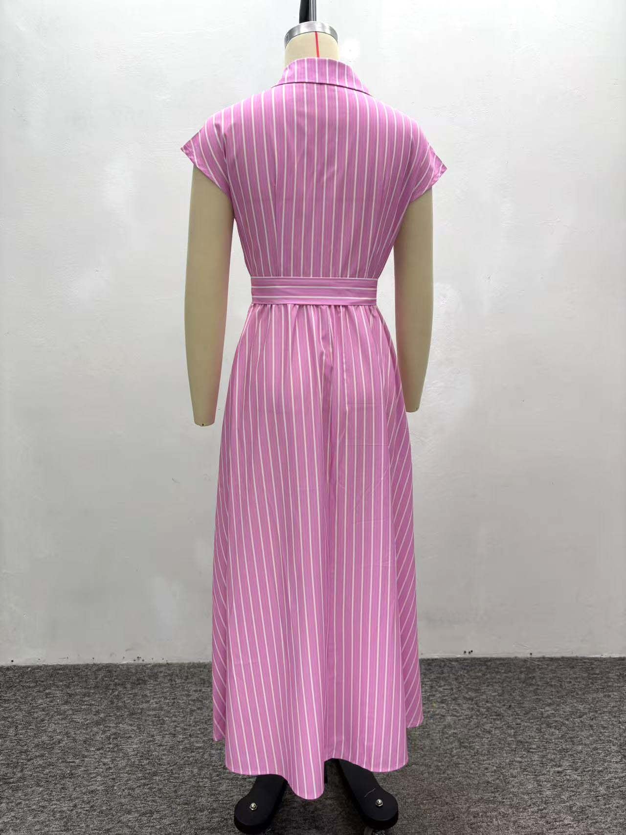 African Women elegant sleeveless single-breasted striped lace-up dress 12