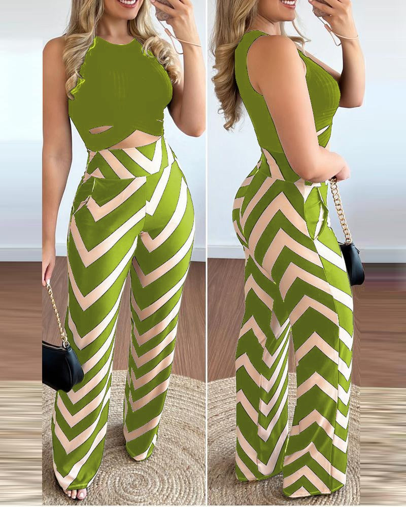 Spring Print Sleeveless Tank Wide Leg Pants Fashion Casual Two Piece Suit 10