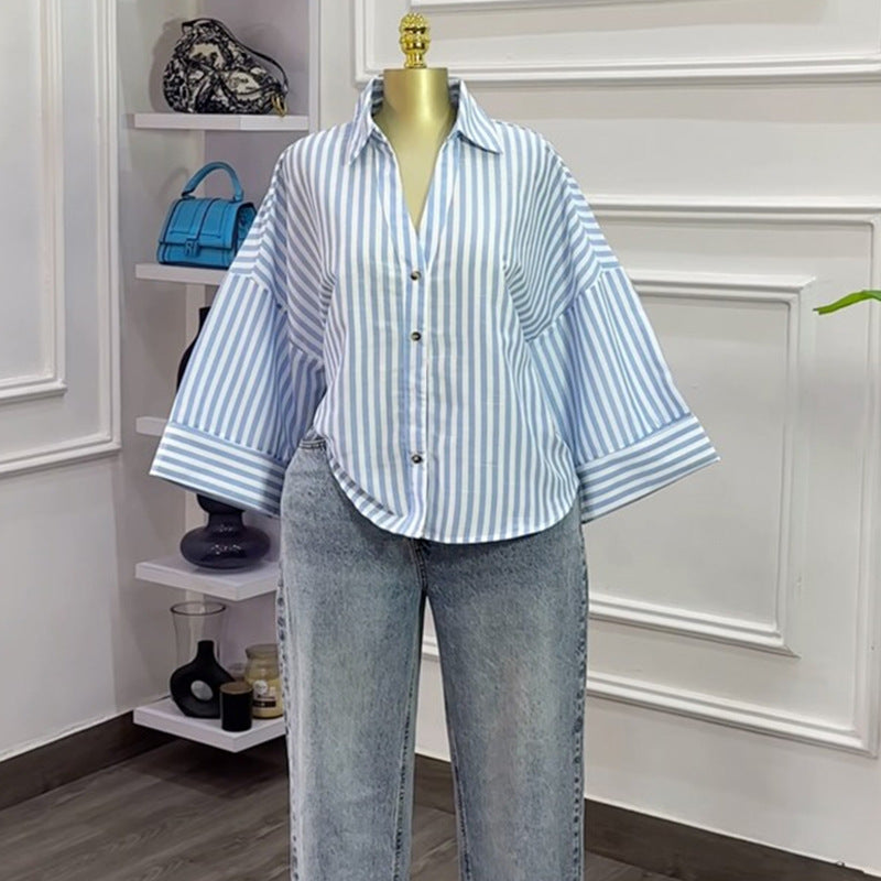 Women Summer Turndown Collar Casual Shirt Top