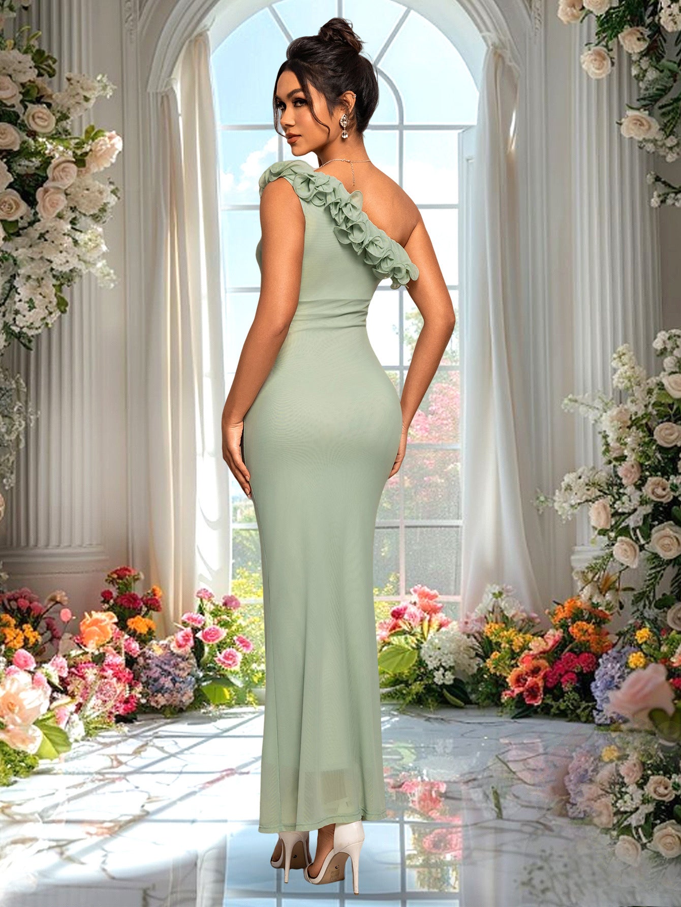 Women Ruffled Fishtail Bodycon French Maxi Dress 8