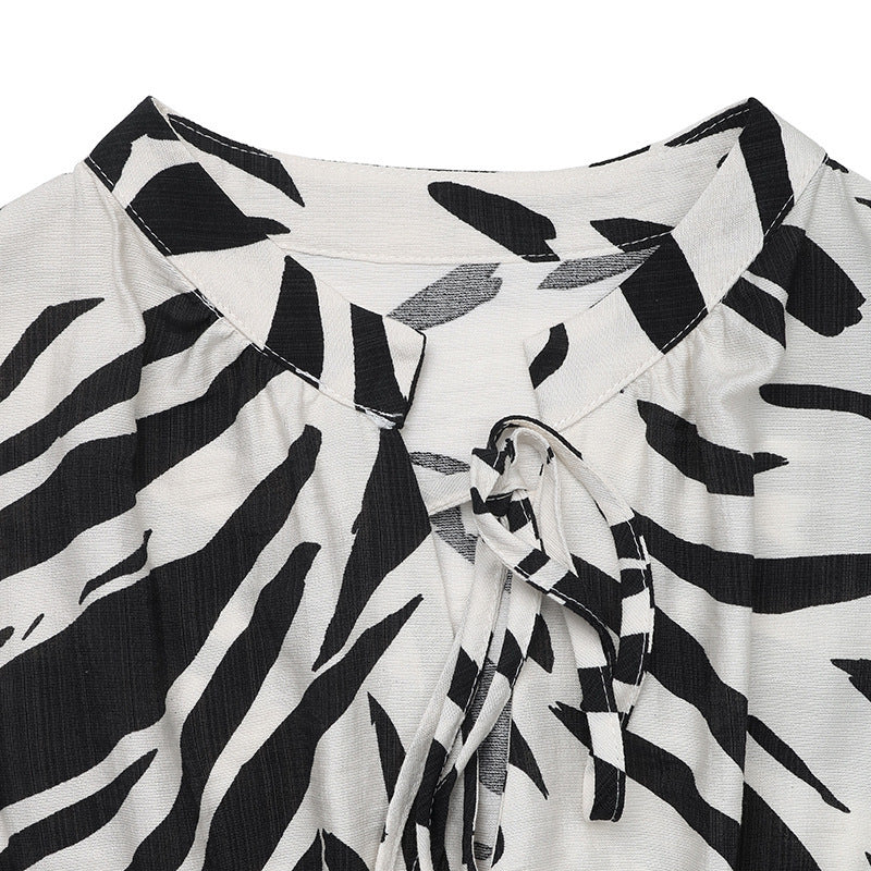 Women Elegant V-Neck Sleeveless Zebra Print Dress 11