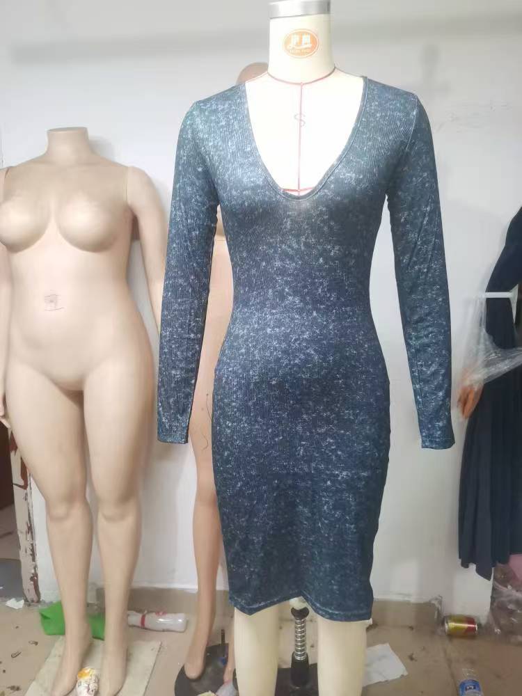 Women Ribbed Ribbed Long Sleeve V-Neck Sexy Bodycon Dress 16