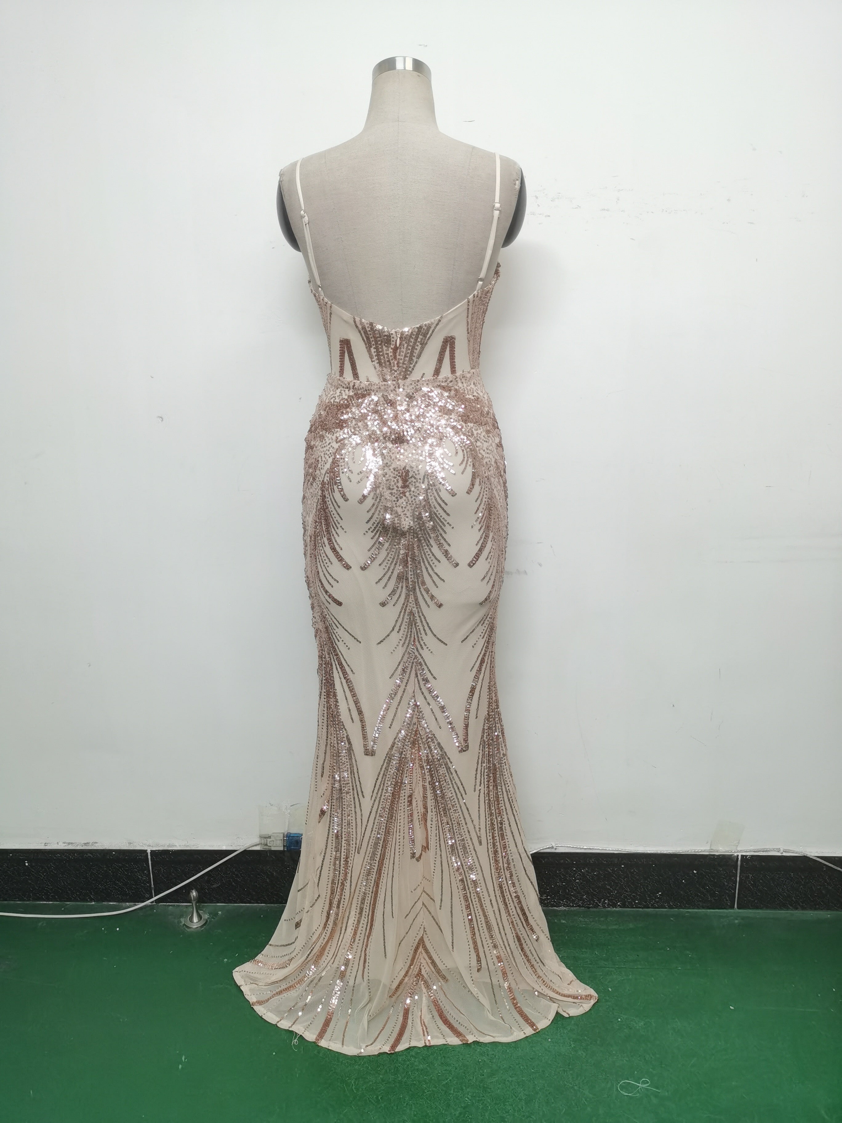 Women Fishbone Sequin Positioning Flower Evening Dress 27