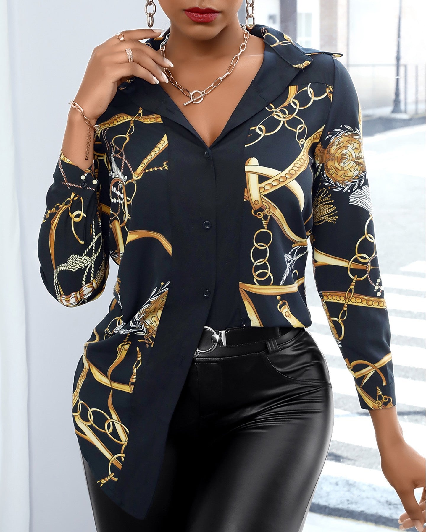 Sexy Fashion Printing Multi-Color Women's Shirt Dress 3