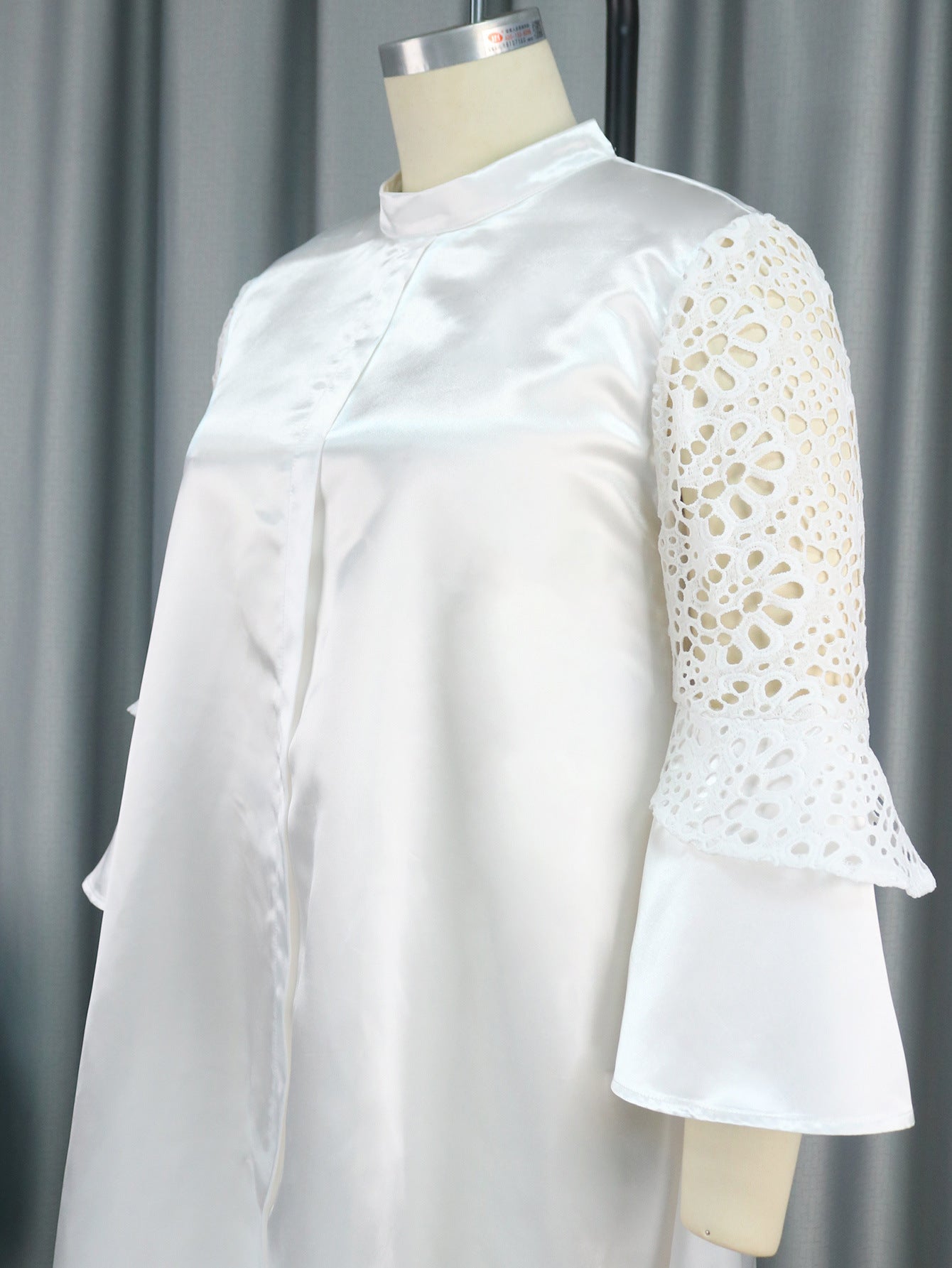 Casual Career Style Bell Bottom Sleeve Dress Plus Size Lace See-Through Patchwork Skirt Dress 11