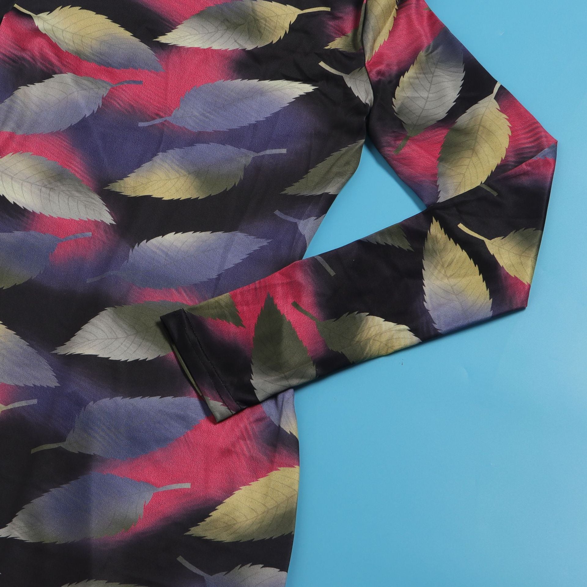 Sexy Printed Stretch Round Neck Long Sleeve Bodycon Tight Fitting Mermaid Long Dress 34