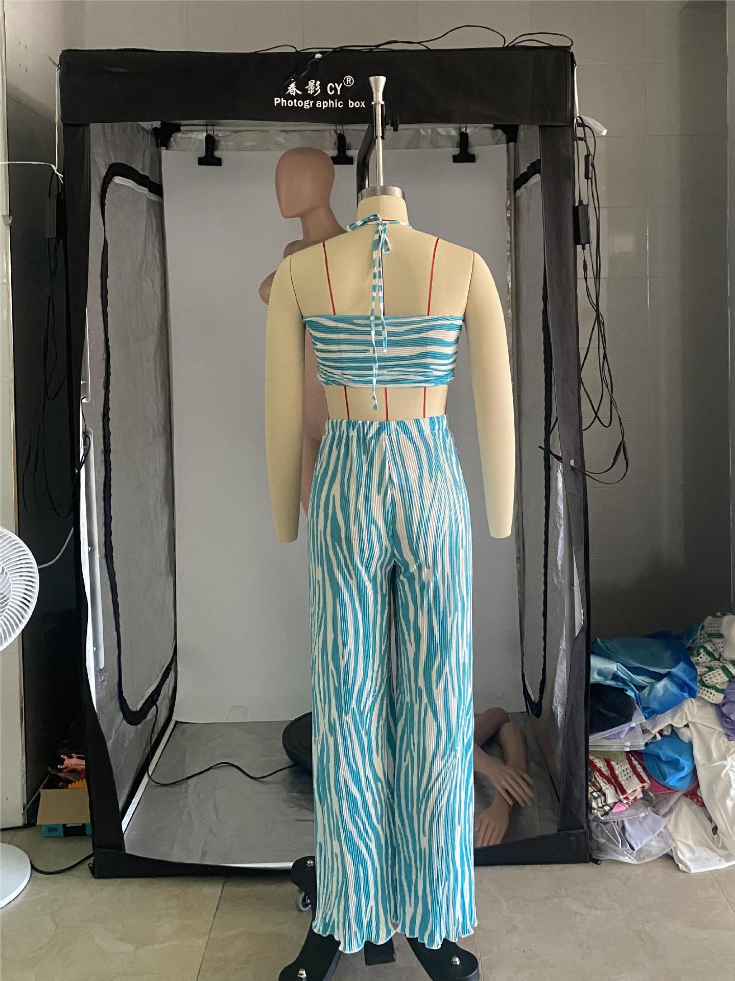 Women's Summer Crinkled Print Two-Piece Set 20