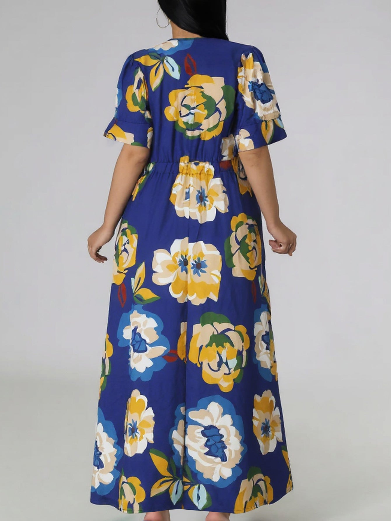 Plus Size Women Elegant V-Neck Short Sleeve Dress 3