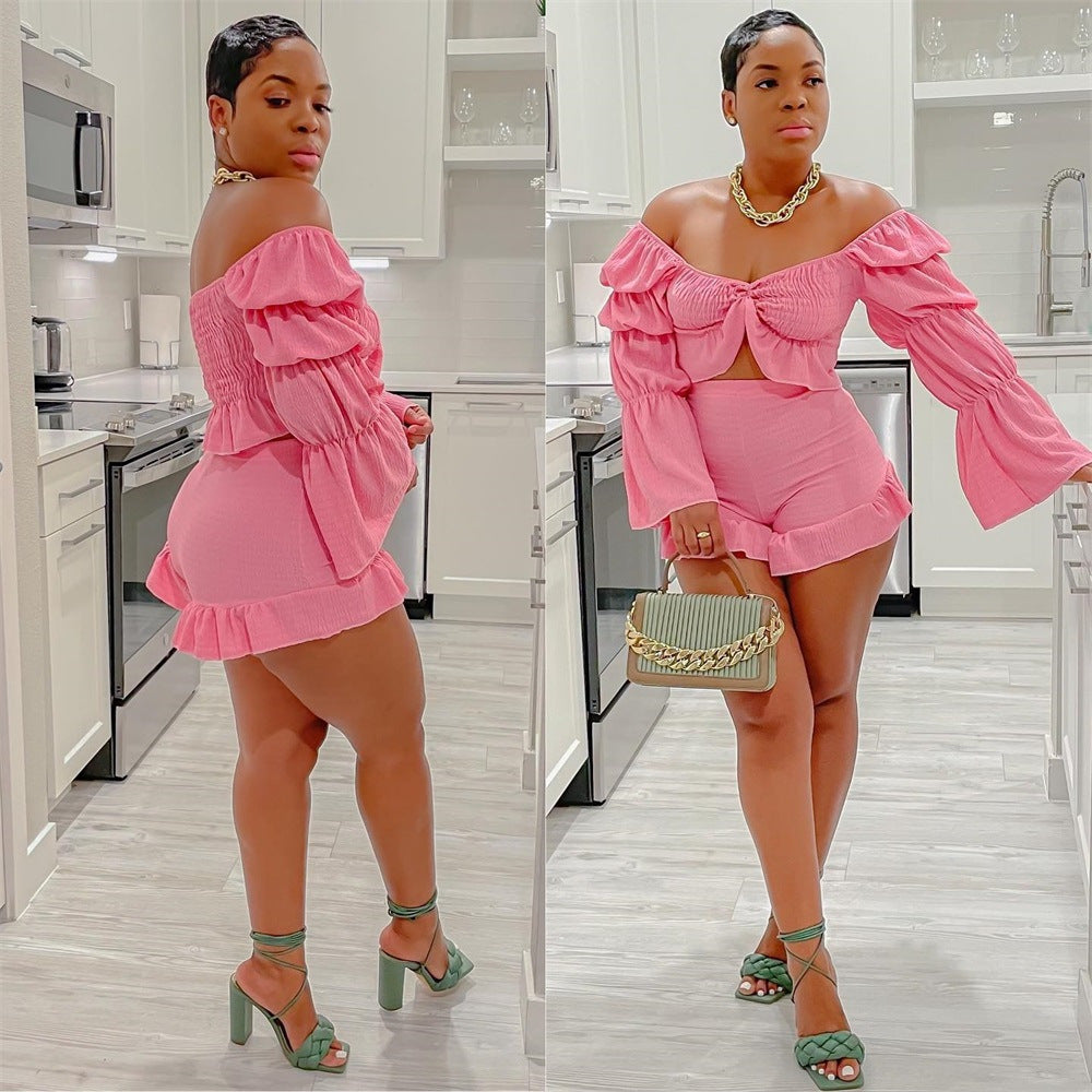 Sexy women's blouse with piled sleeves and pleated suit 7