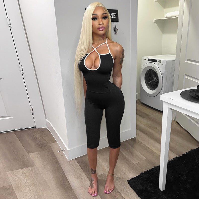 Women Spring and Summer Sexy Suspender Backless Tether Two-piece Set 4