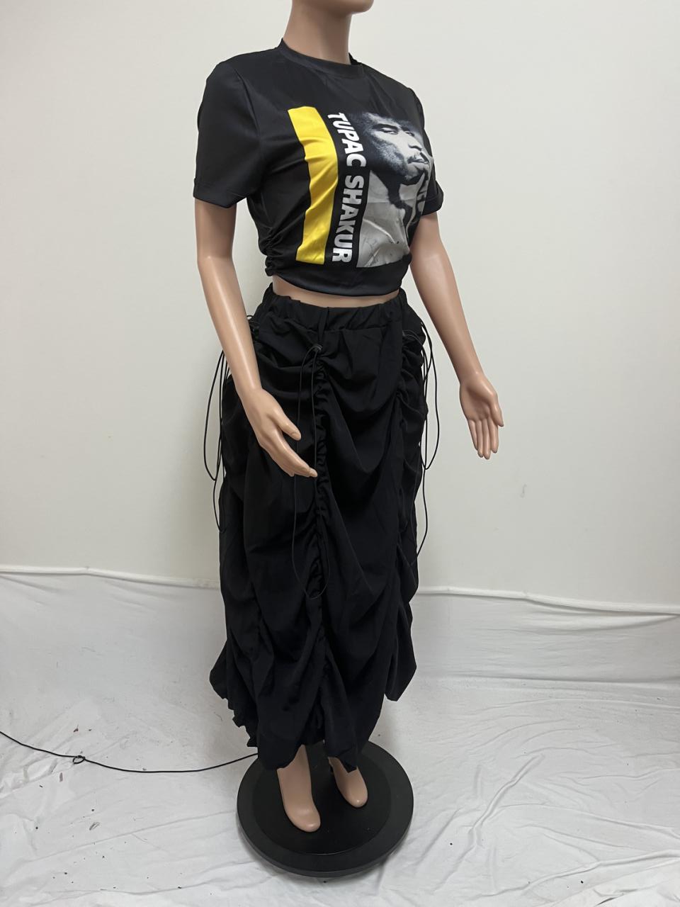 Drawstring Skirt Print T-Shirt Two Piece Set 6